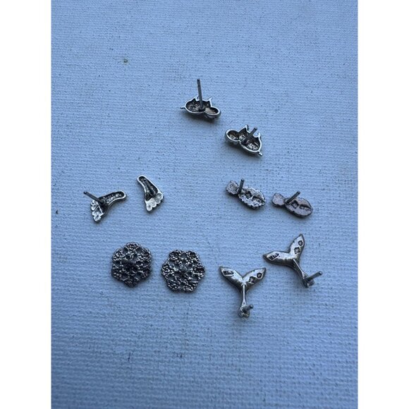 Lot of 5 Pairs Sterling Silver Earrings - Vintage Sterling Silver Stud Earrings - Picture 9 of 9